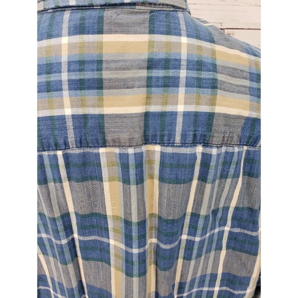 Docker's Indigo Short Sleeve Blue Plaid Size Large Button Up - Picture 4 of 11